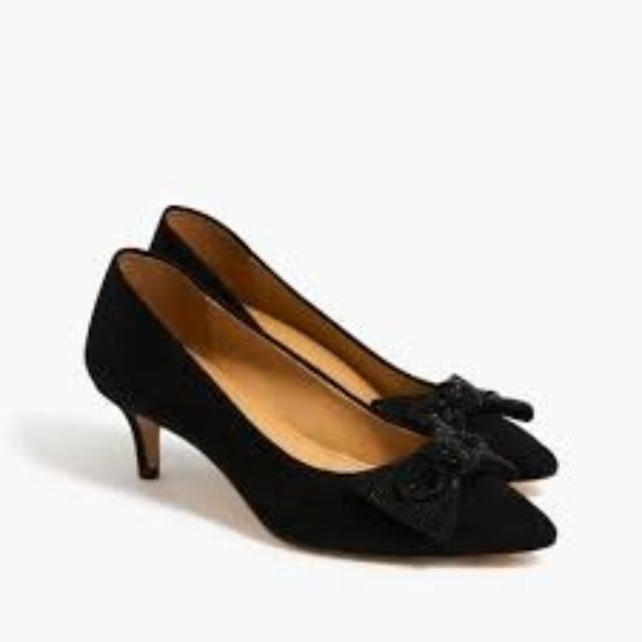 J. Crew Factory Shoes - J. Crew Factory Crystal Bow Kitten Heels in Black